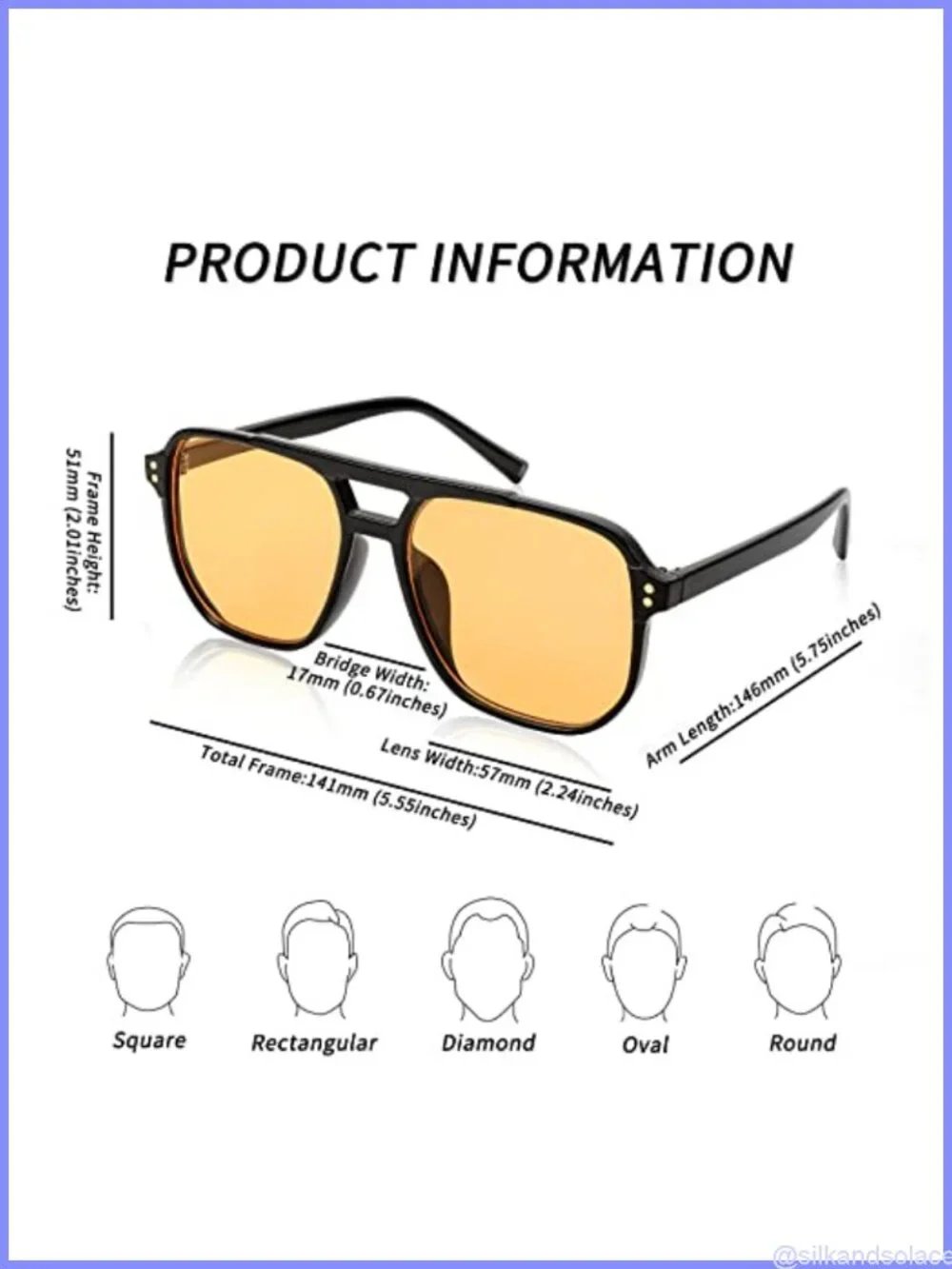 Retro Square Aviator Sunglasses UV400 Full Frame Unisex Glasses